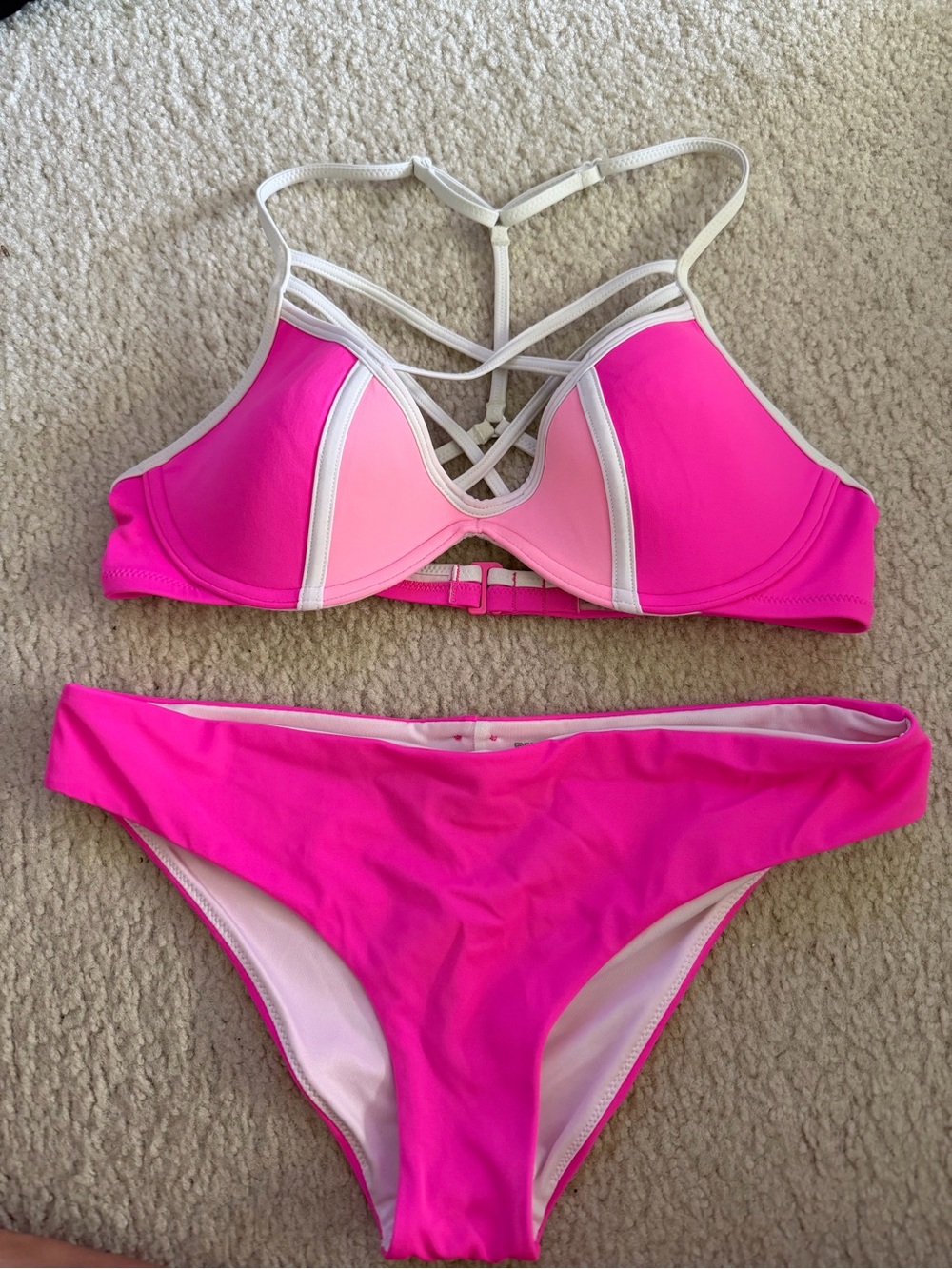 PINK Victoria's Secret Neon Pink Strappy Bikini Set
